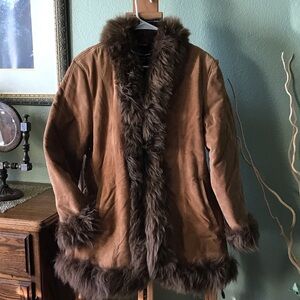 Nina Coma Japanese Pigskin Leather Coat w/ Sheep Fur Trim – Small